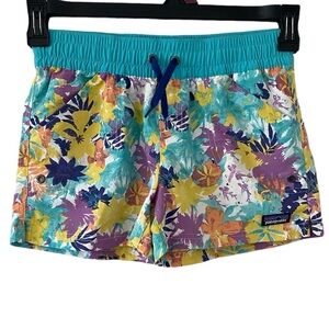 Patagonia Costa Rica Baggies miltifloral turquoise drawstring shorts Kid…